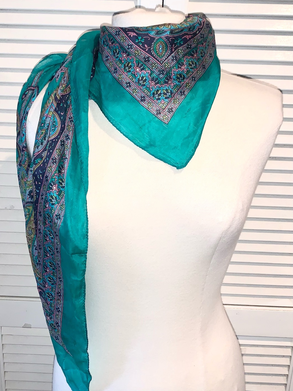 Vintage 100 Silk Turquoise Womens Scarf